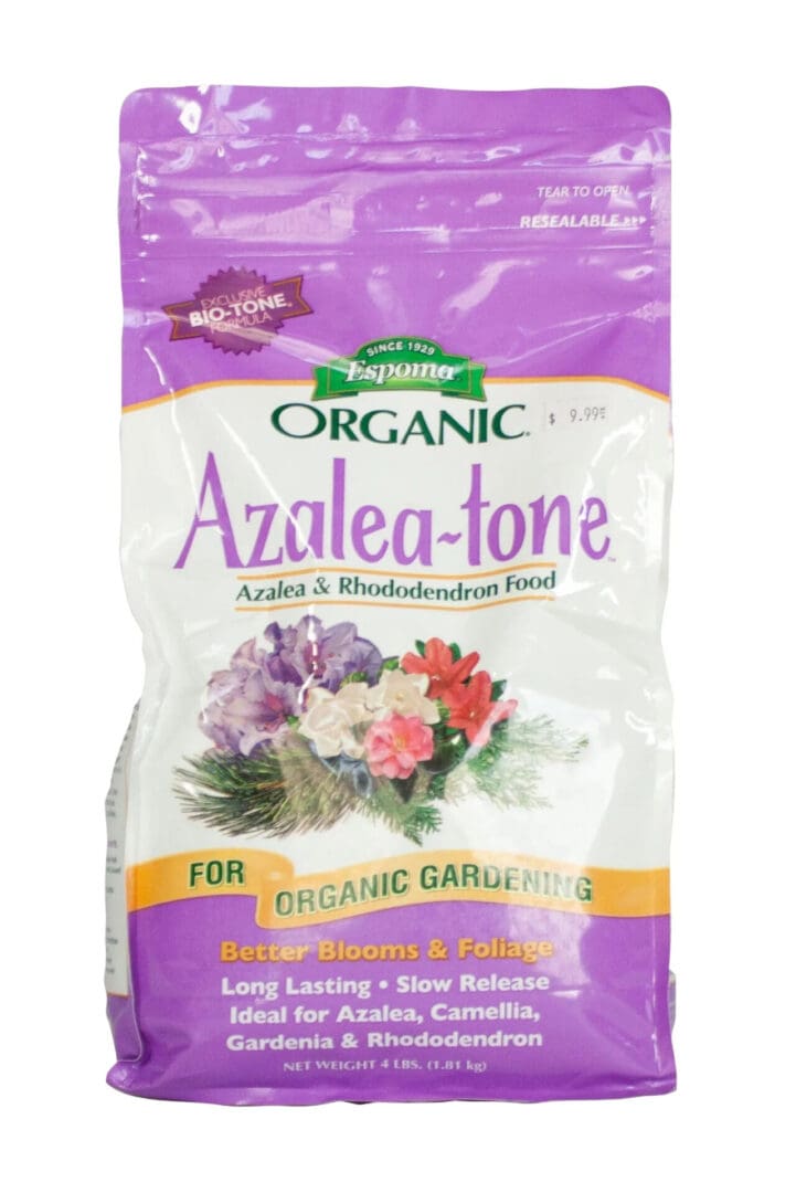 Organic Azalea-tone fertilizer for azaleas and rhododendrons.