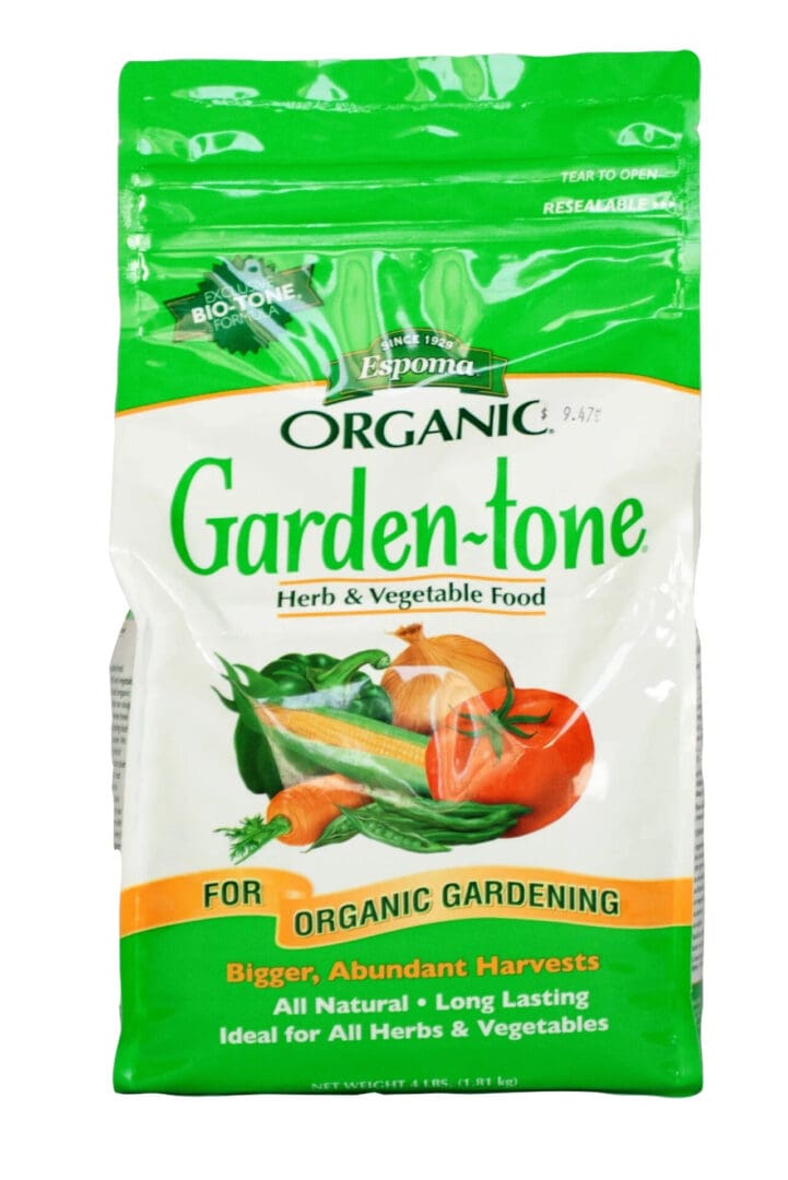 Organic Garden-tone fertilizer bag for herbs and vegetables.