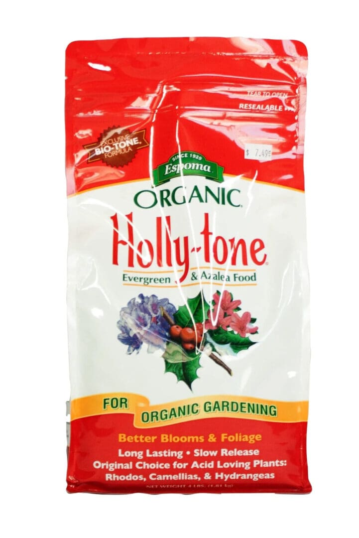 Organic Holly-tone fertilizer package with holly illustration.
