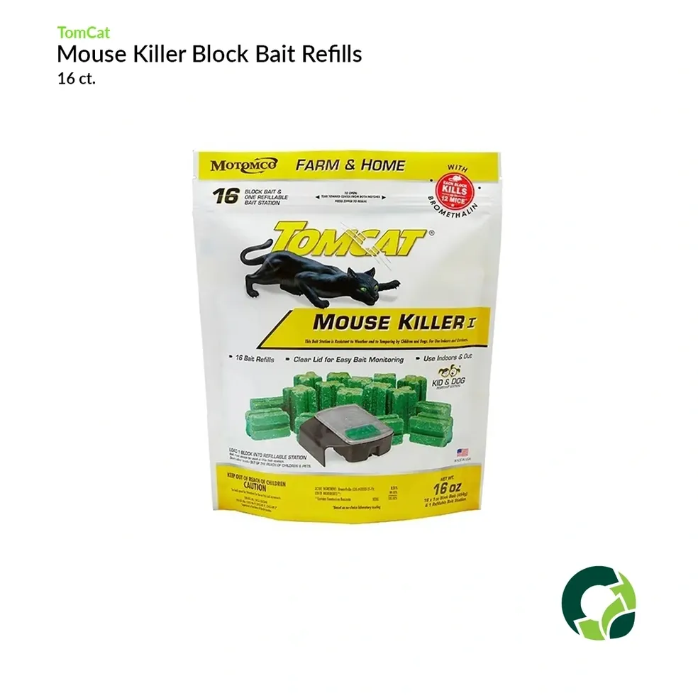 Package of mouse killer block bait refills for pest control.