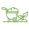 Green line icons of cooking pot and utensils.