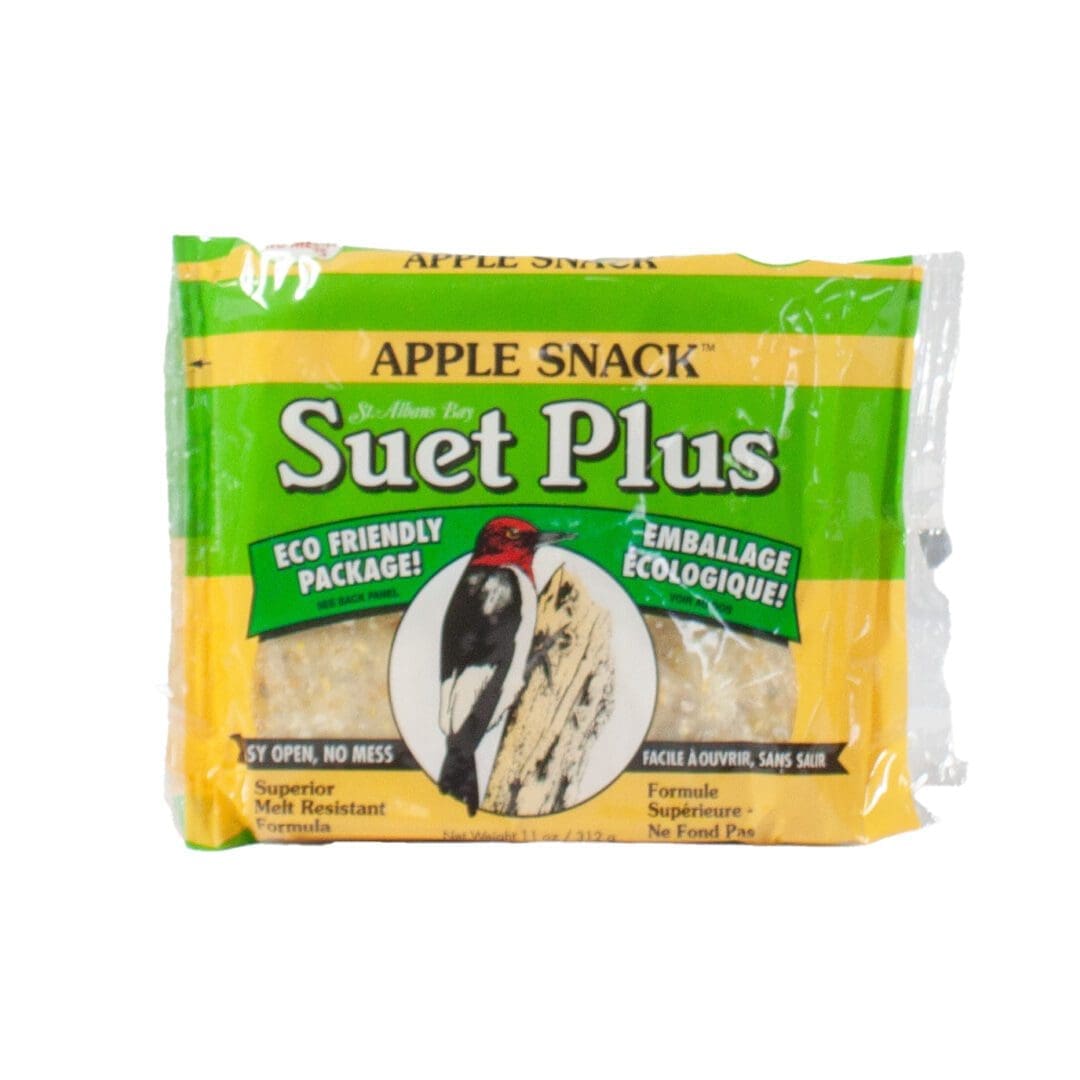 Suet Plus apple snack bird food package.